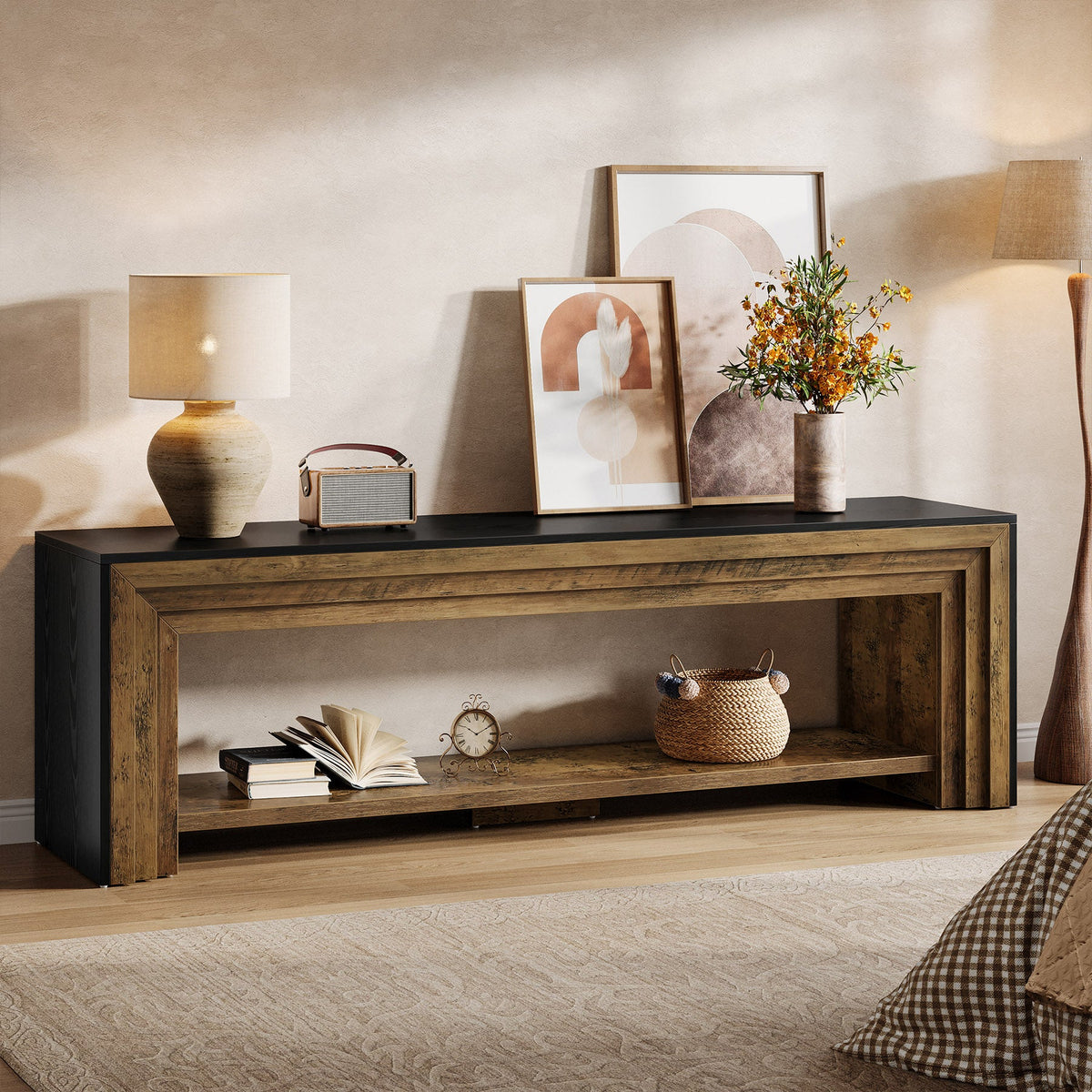 70" TV Stand, Long Entertainment Center with Shelves for Up to 80" TV