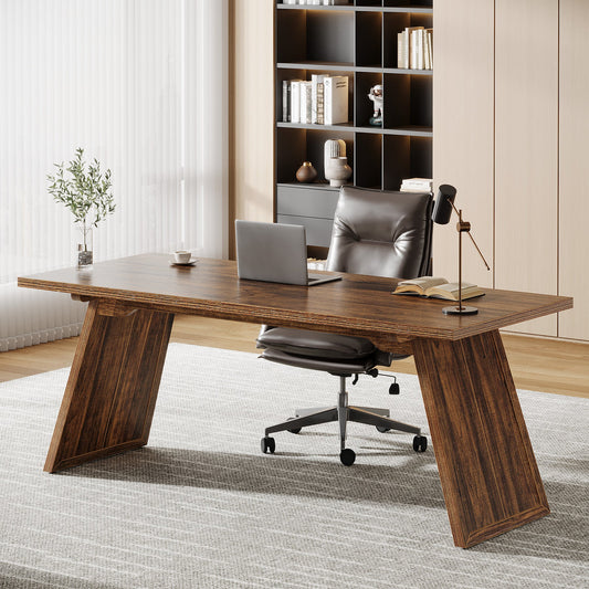 70.87" Executive Desk, Large Office Computer Desk with Slanted Legs