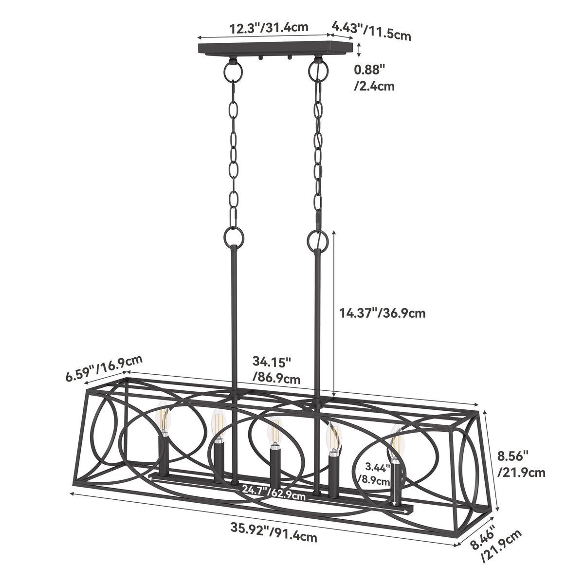 5-Lights Light Fixture, Modern Chandeliers Kitchen Island Ceiling Lighting