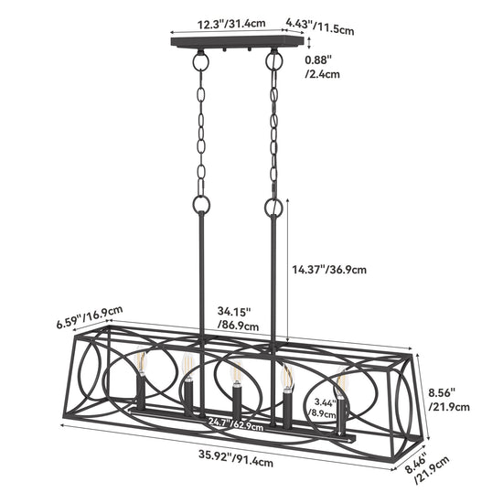 5-Lights Light Fixture, Modern Chandeliers Kitchen Island Ceiling Lighting