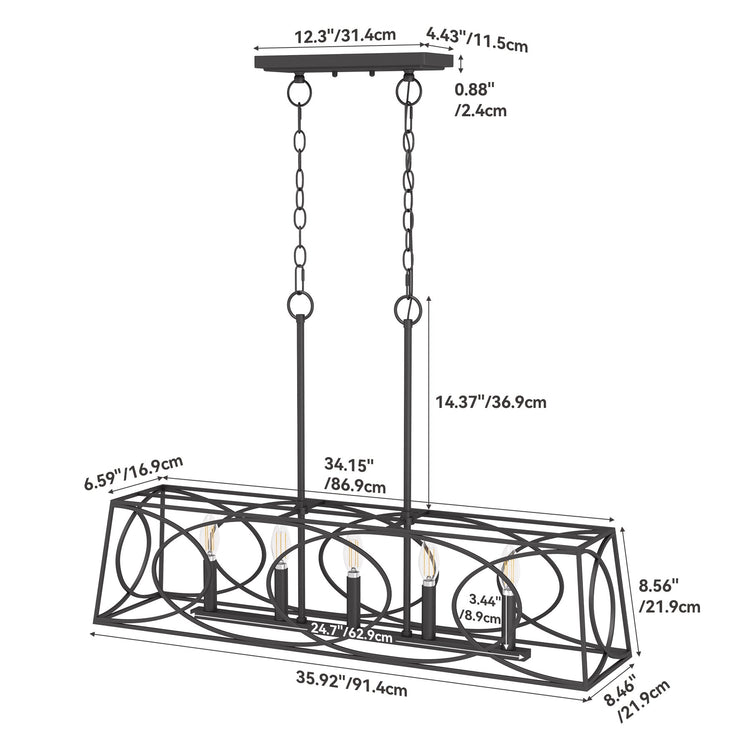 5-Lights Light Fixture, Modern Chandeliers Kitchen Island Ceiling Lighting