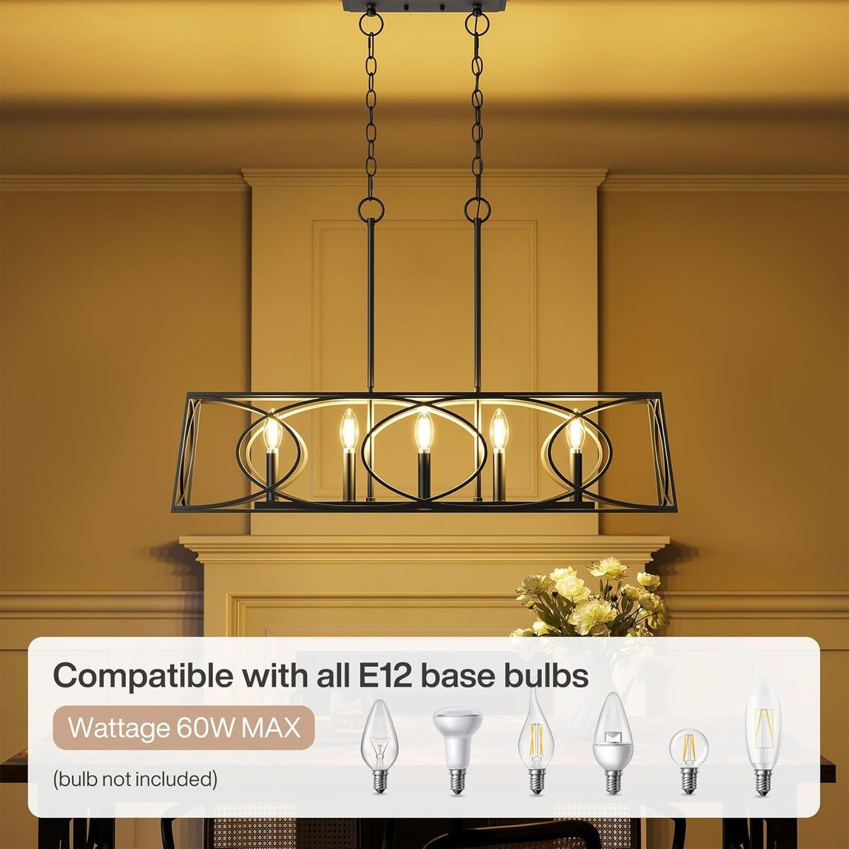 5-Lights Light Fixture, Modern Chandeliers Kitchen Island Ceiling Lighting