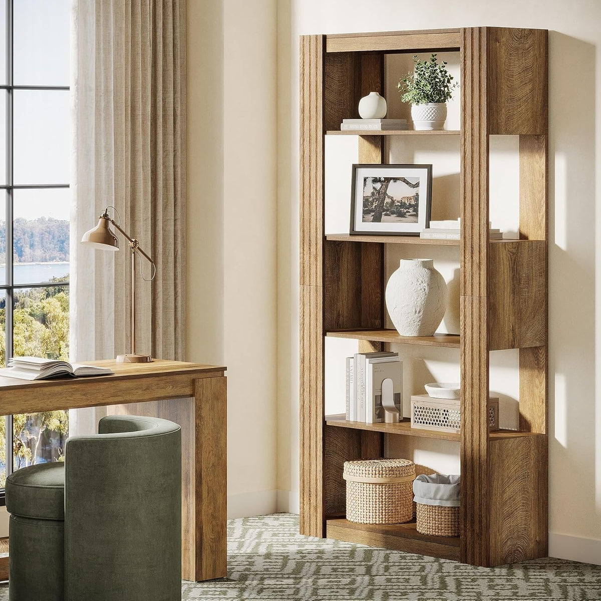 5-Tier Bookcase, 70.8" Bookshelf Floor Standing Display Storage Racks