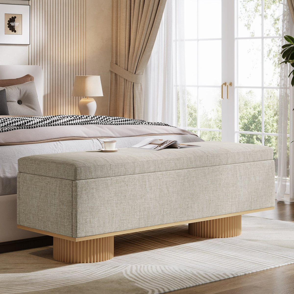 50.4" Shoe Bench, Upholstered Entryway Bench with Flip Up Storage