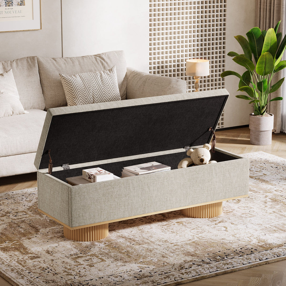 50.4" Shoe Bench, Upholstered Entryway Bench with Flip Up Storage