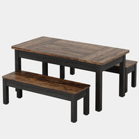 55" Dining Table Set, 3 Pieces Wood Kitchen Table with 2 Benches Tribesigns#Color_Brown & Black