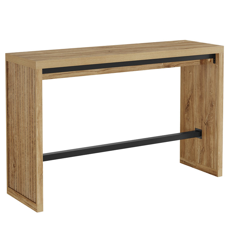 55" Bar Table, Rectangular Counter Height Pub Table with Metal Footrest