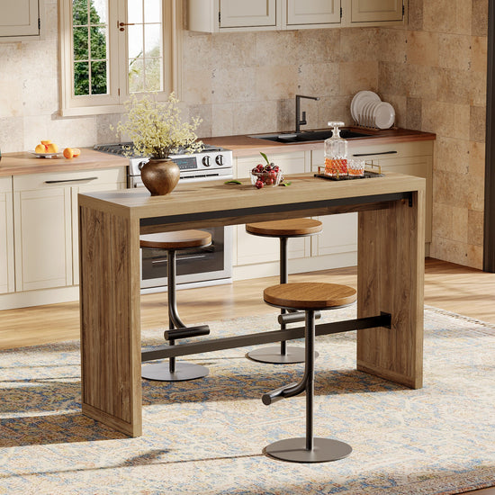 55" Bar Table, Rectangular Counter Height Pub Table with Metal Footrest