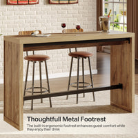 55" Bar Table, Rectangular Counter Height Pub Table with Metal Footrest