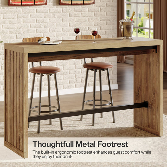 55" Bar Table, Rectangular Counter Height Pub Table with Metal Footrest
