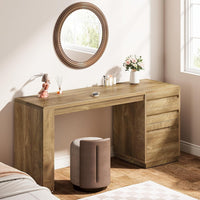 55" Computer Desk, Farmhouse Executive Desk with 3 Drawers Storage Cabinet