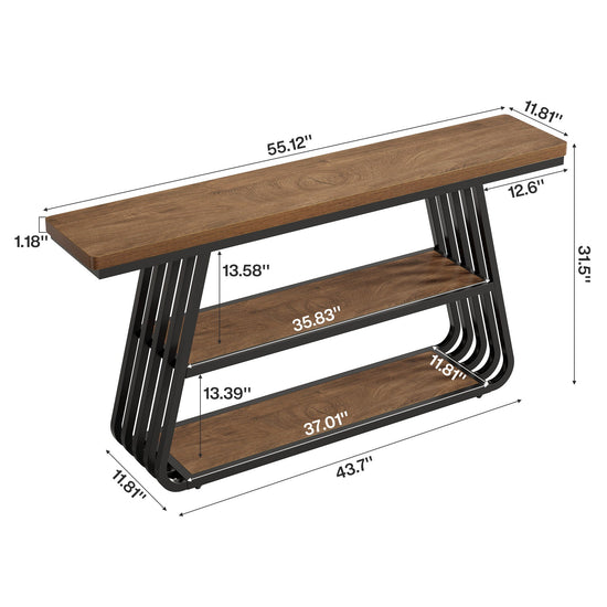 55" Console Table, 3-Tier Sofa Table With Iron Frame For Living Room