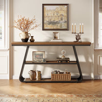55" Console Table, 3-Tier Sofa Table With Iron Frame For Living Room