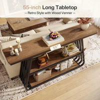 55" Console Table, 3-Tier Sofa Table With Iron Frame For Living Room