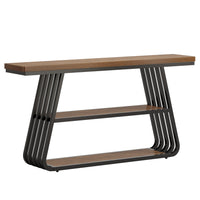 55" Console Table, 3-Tier Sofa Table With Iron Frame For Living Room