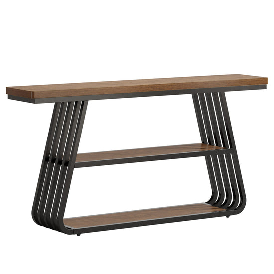 55" Console Table, 3-Tier Sofa Table With Iron Frame For Living Room