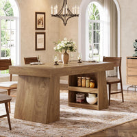 55" Dining Table, Wooden Kitchen Dinner Table with Storage Drawer for 4-6 People