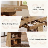 55" Dining Table, Wooden Kitchen Dinner Table with Storage Drawer for 4-6 People
