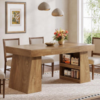 55" Dining Table, Wooden Kitchen Dinner Table with Storage Drawer for 4-6 People