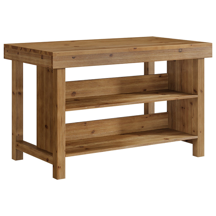 55" Farmhouse Bar Table, 3-Tier Solid Wood Bar Unit with Open Storage Shelves