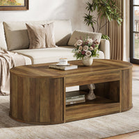 55" Farmhouse Coffee Table, 2-Tier Oval Center Table Tea Table  with Storage