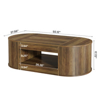 55" Farmhouse Coffee Table, 2-Tier Oval Center Table Tea Table  with Storage