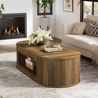55" Farmhouse Coffee Table, 2-Tier Oval Center Table Tea Table  with Storage