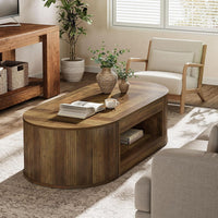 55" Farmhouse Coffee Table, 2-Tier Oval Center Table Tea Table  with Storage