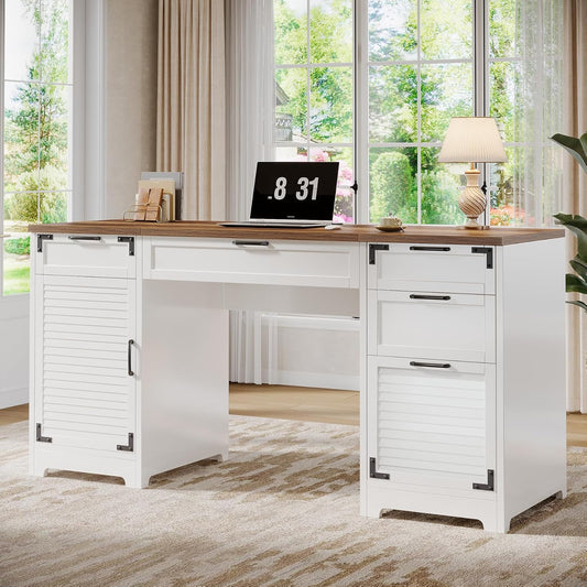 59" Executive Desk, Computer Office Desk Study Table with File Drawers Tribesigns