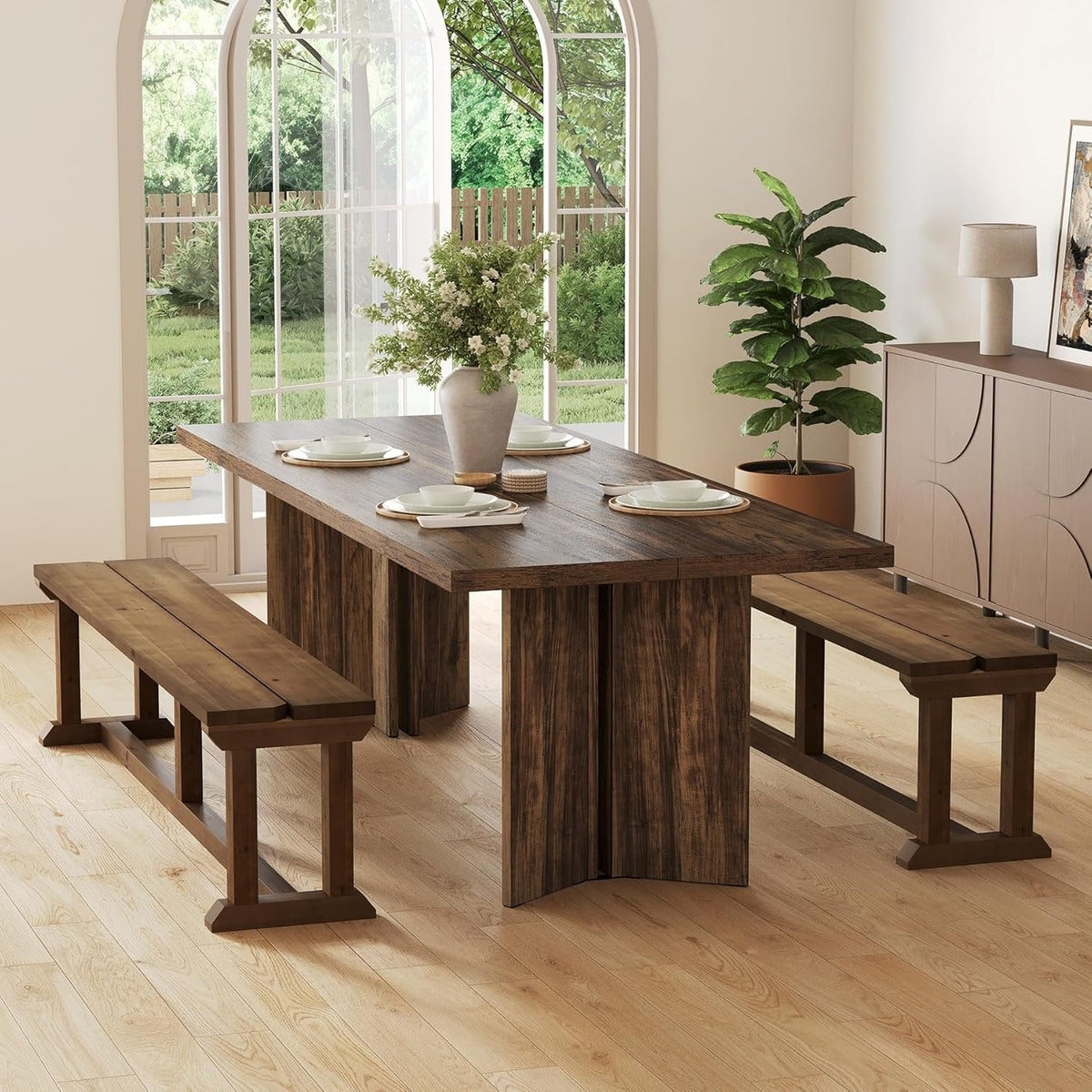 59" Dining Bench, Wood Farmhouse Entryway Bench Kitchen Table Seat for Dining Room