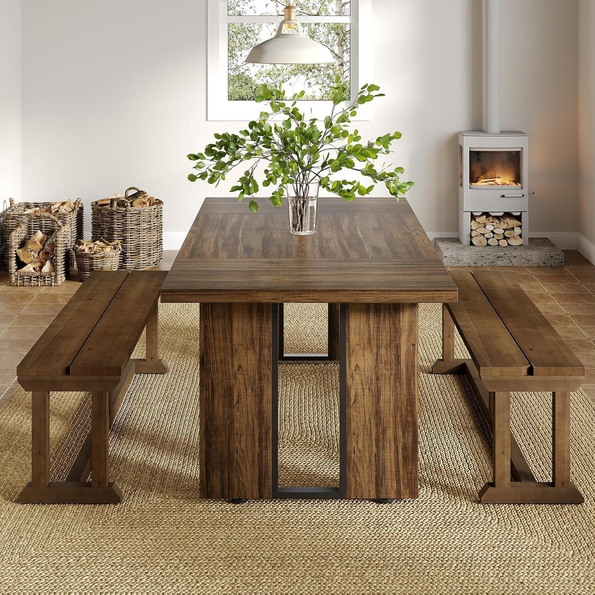 59" Dining Bench, Wood Farmhouse Entryway Bench Kitchen Table Seat for Dining Room