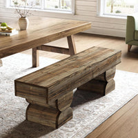 59" Dining Bench, Wood Kitchen Stool with Sturdy Double Pedestal