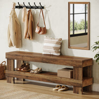 59" Entryway Bench, 2-Tier Shoe Bench Seat End of Bed Storage Benches