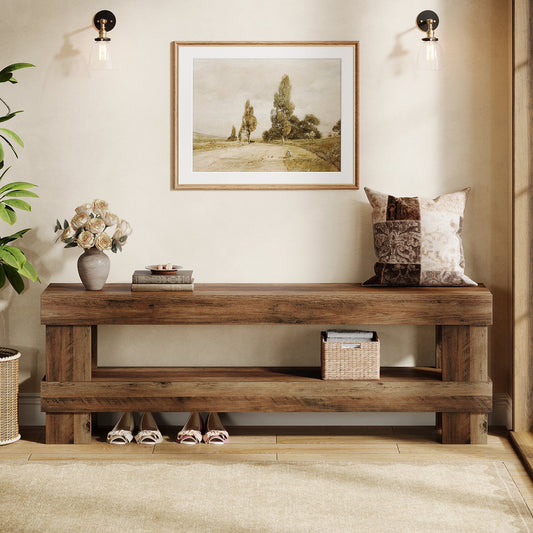 59" Entryway Bench, 2-Tier Shoe Bench Seat End of Bed Storage Benches