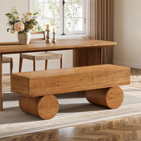 59" Farmhouse Dining Bench, Solid Wood Kitchen Table Bench with Thickened Seat