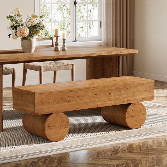 59" Farmhouse Dining Bench, Solid Wood Kitchen Table Bench with Thickened Seat