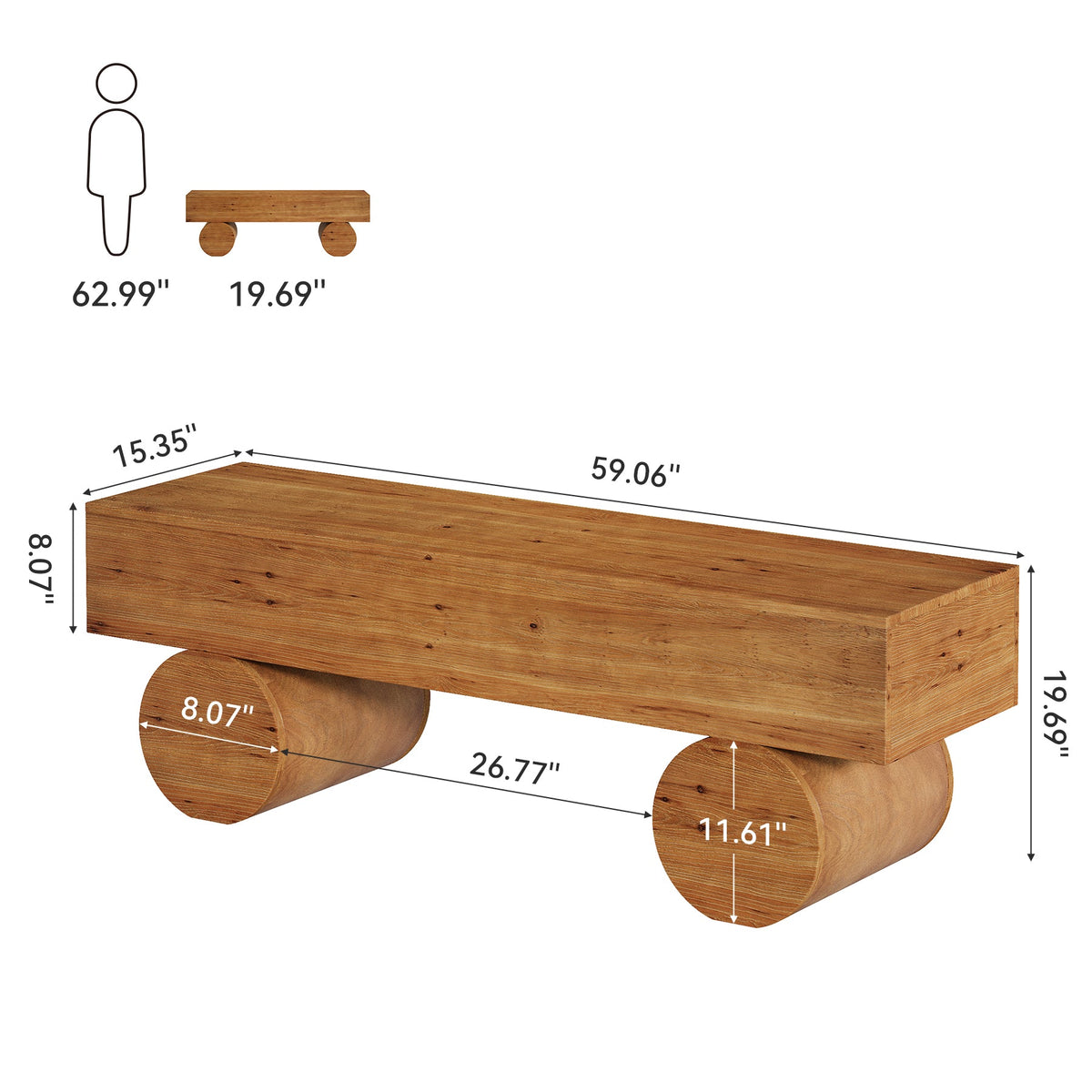 59" Farmhouse Dining Bench, Solid Wood Kitchen Table Bench with Thickened Seat