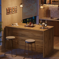 59" Home Bar Table, Rectangular Pub Table Coffee Bar Cabinet with 2-Tier Open Shelves