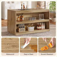 59" Home Bar Table, Rectangular Pub Table Coffee Bar Cabinet with 2-Tier Open Shelves