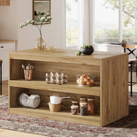 59" Kitchen Island, 3-Tier Farmhouse Stationary Island Table with Storage