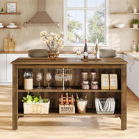 59" Kitchen Island, Farmhouse Stationary Island Table with Storage for Kitchen