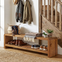 59" Solid Wood Entryway Bench, Farmhouse End of Bed Seating Shoe Bench with Storage