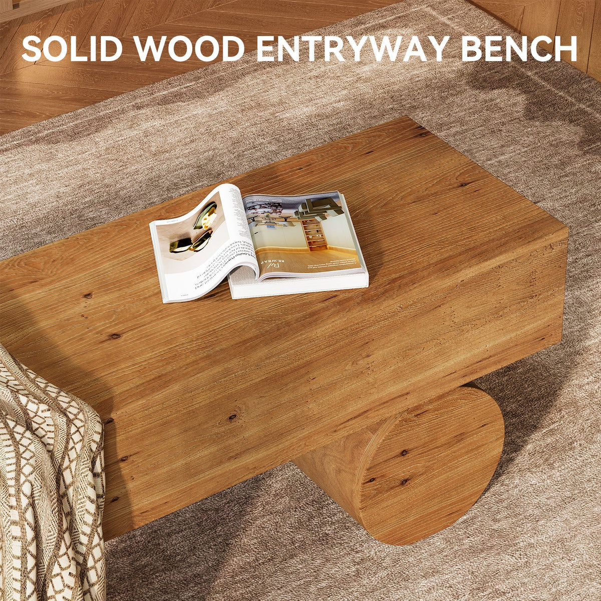 59" Wood Entryway Bench, Narrow Shoe Bench Seat End of Bed Bench with Cylindrical Legs