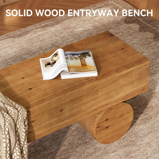 59" Wood Entryway Bench, Narrow Shoe Bench Seat End of Bed Bench with Cylindrical Legs