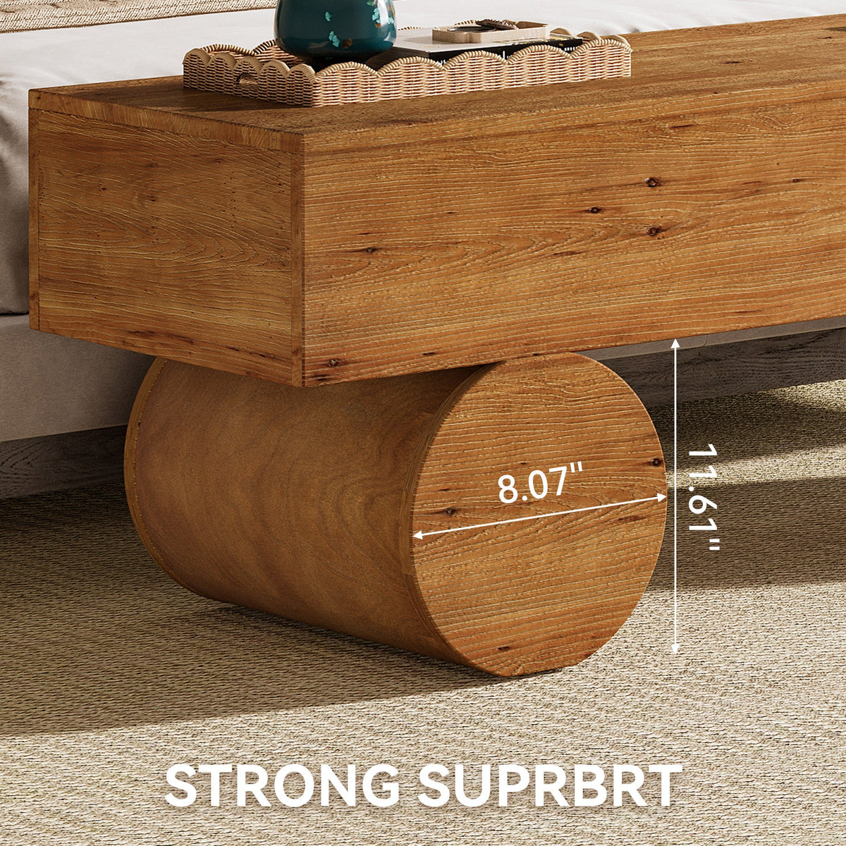 59" Wood Entryway Bench, Narrow Shoe Bench Seat End of Bed Bench with Cylindrical Legs