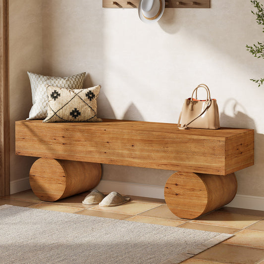 59" Wood Entryway Bench, Narrow Shoe Bench Seat End of Bed Bench with Cylindrical Legs