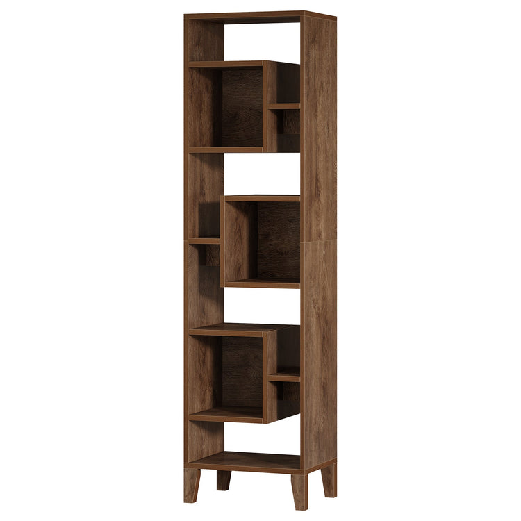 71" Narrow Bookshelf, 8-Tier Staggered Bookcase Etagere Display Shelf