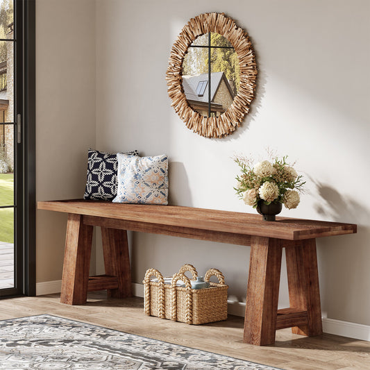 55" Solid Wood Bench, Farmhouse Shoe Entryway Bench for Living Room
