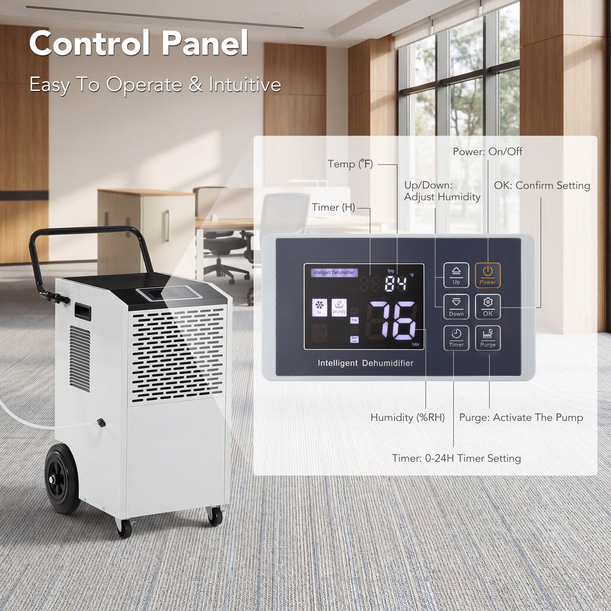 154 Pints Commercial Dehumidifier with Pump & Drain Hose for Up to 7000 Sq. Ft Large Spaces, Auto Defrost