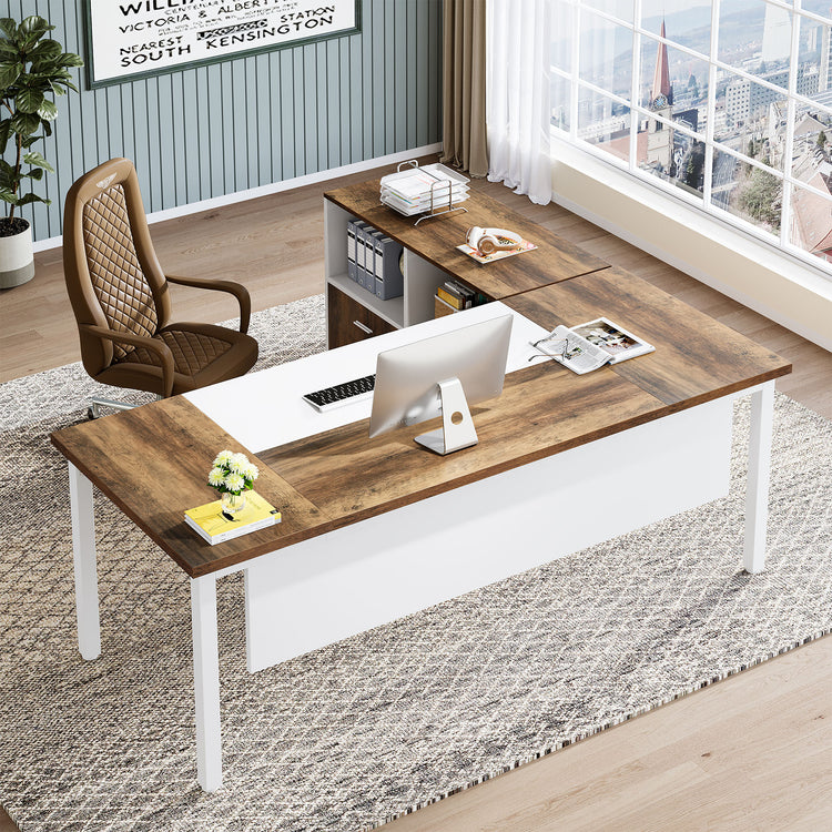 L-Shaped Desk with Cabinet